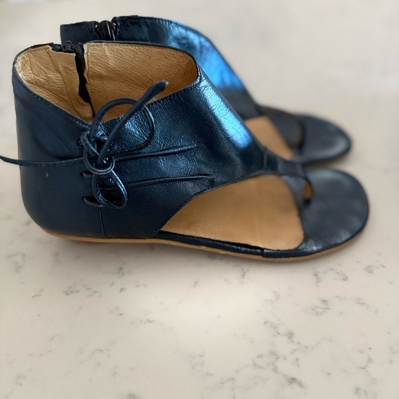 Navy Blue Leather Sandals - Picture 1 of 3